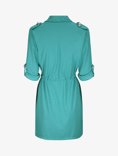 Veste droite mi-longue à col biseauté - Bleu turquoise - 2