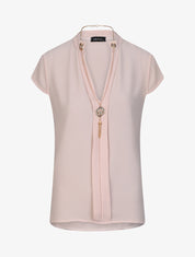 Top droit uni à col V bijou - Rose pâle - 4