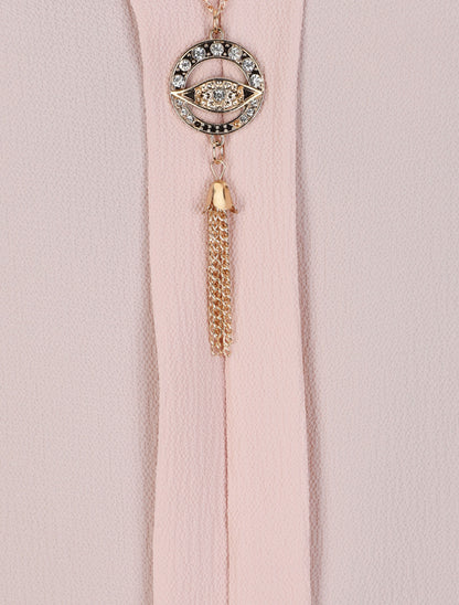 Top droit uni à col V bijou - Rose pâle - 3