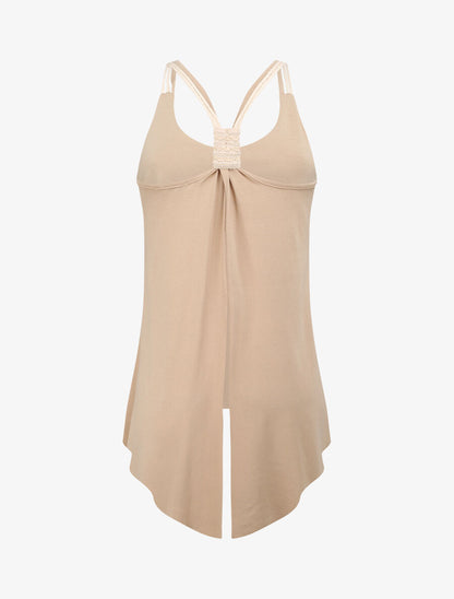 Top trapèze uni à bretelles style corde - Beige - 2