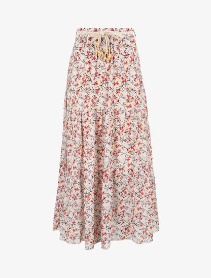 Jupe longue en voile imprimé fleurs et pois - Beige - 1