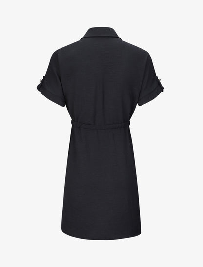 Robe chemise courte oversize unie à manches courtes - Noir - 2