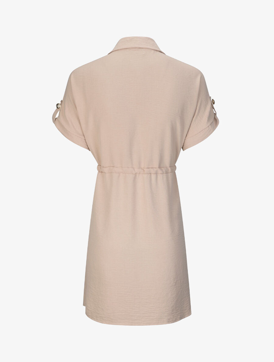 Robe chemise courte oversize unie à manches courtes - Beige - 3