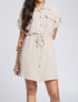 Robe chemise courte oversize unie à manches courtes - Beige - 1