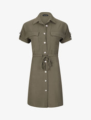 Robe chemise courte oversize unie à manches courtes - Kaki - 5