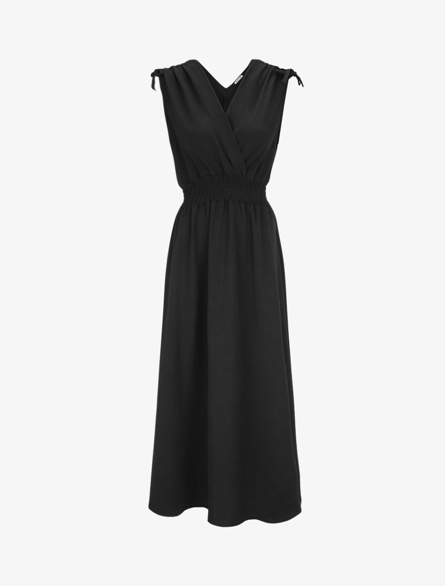 Robe longue cache-coeur à taille élastiquée - Noir - 5