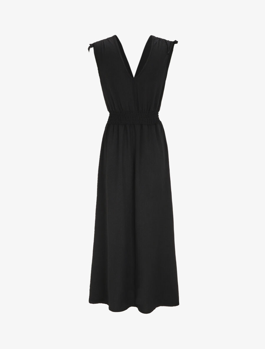 Robe longue cache-coeur à taille élastiquée - Noir - 2