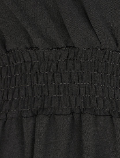 Robe longue cache-coeur à taille élastiquée - Noir - 3