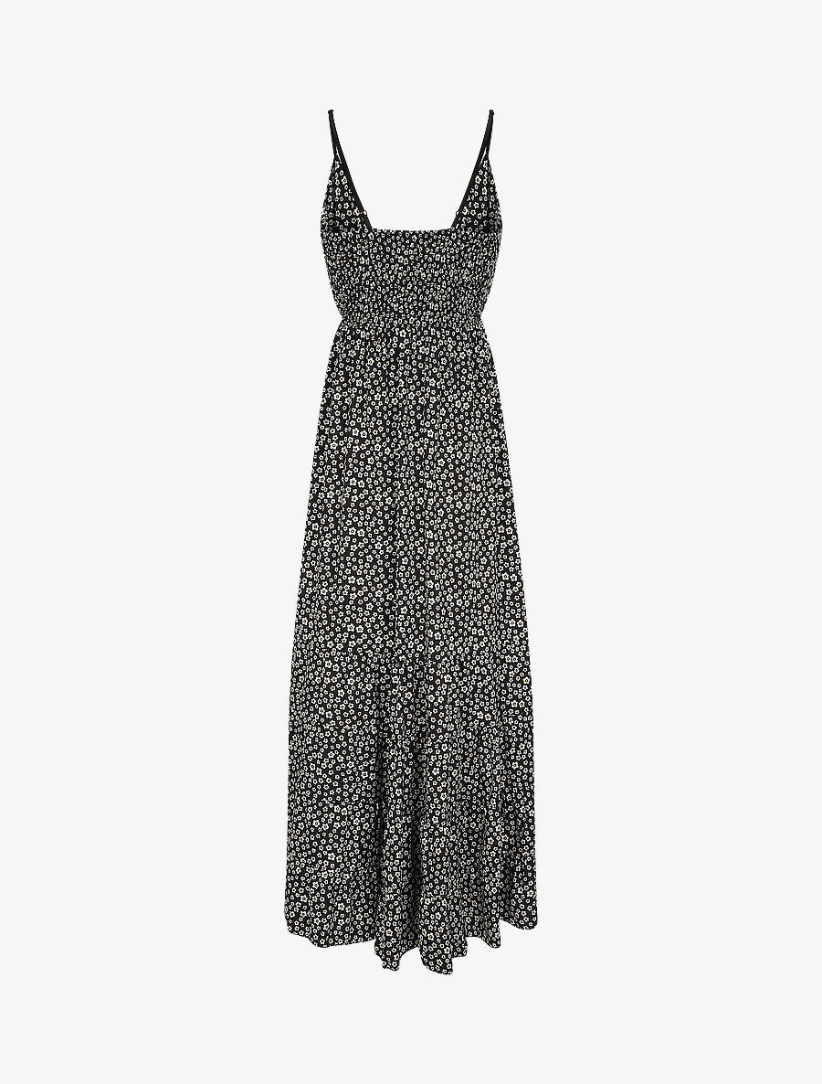 Robe longue à imprimé floral et bord volanté - Noir - 2