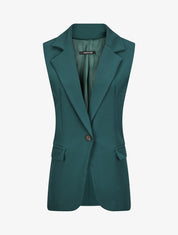 Blazer oversize uni sans manches - Vert foncé - 4