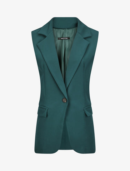 Blazer oversize uni sans manches - Vert foncé - 4