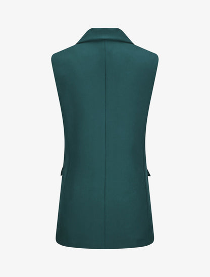 Blazer oversize uni sans manches - Vert foncé - 2