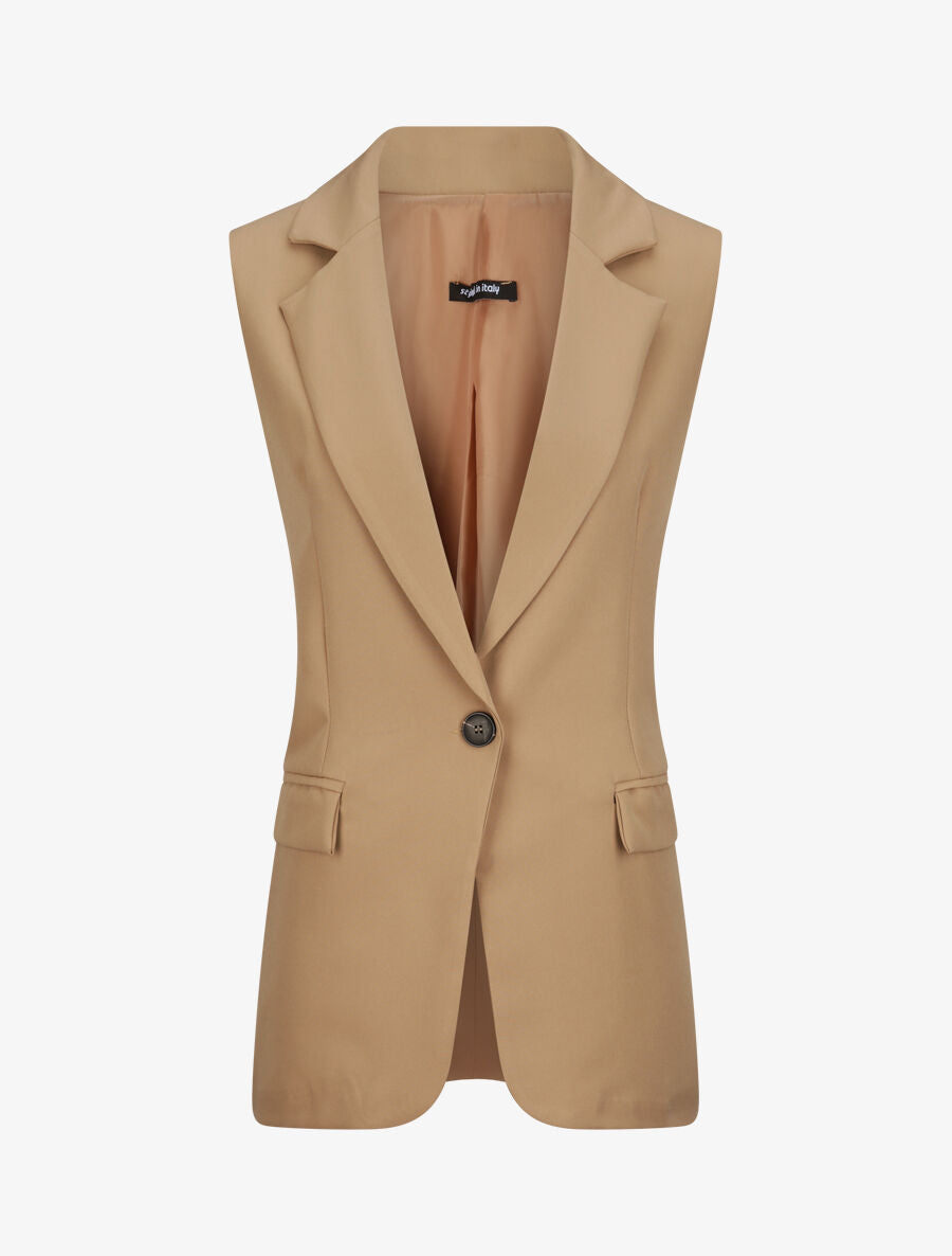 Blazer oversize uni sans manches - Camel - 4