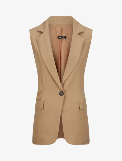 Blazer oversize uni sans manches - Camel - 4