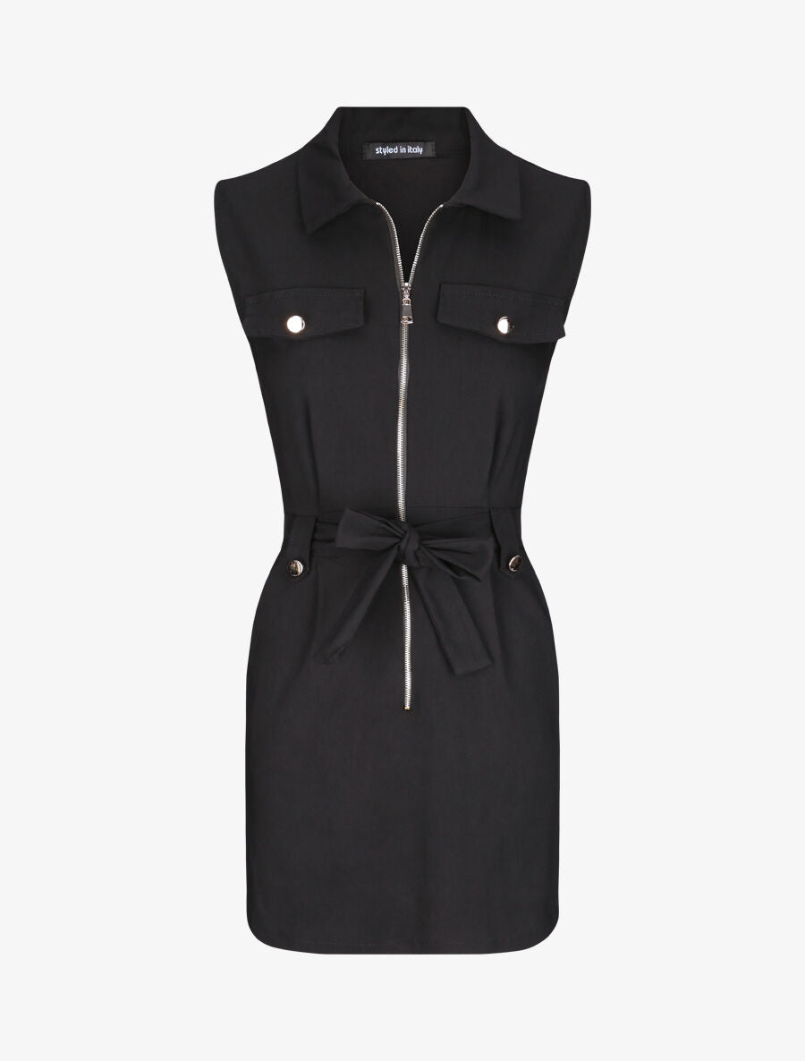 Robe sans manches avec ceinture - Noir - 1