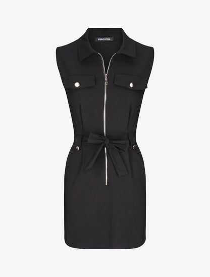 Robe sans manches avec ceinture - Noir - 1