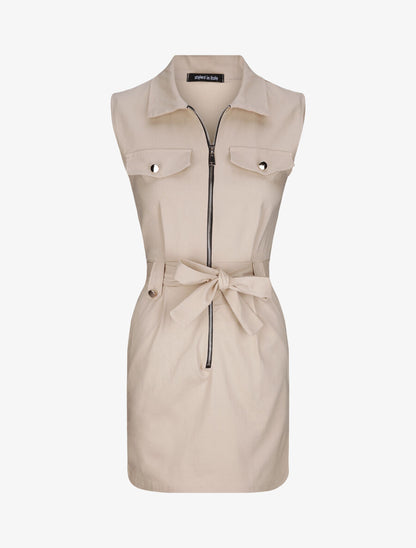 Robe sans manches avec ceinture - Beige - 1