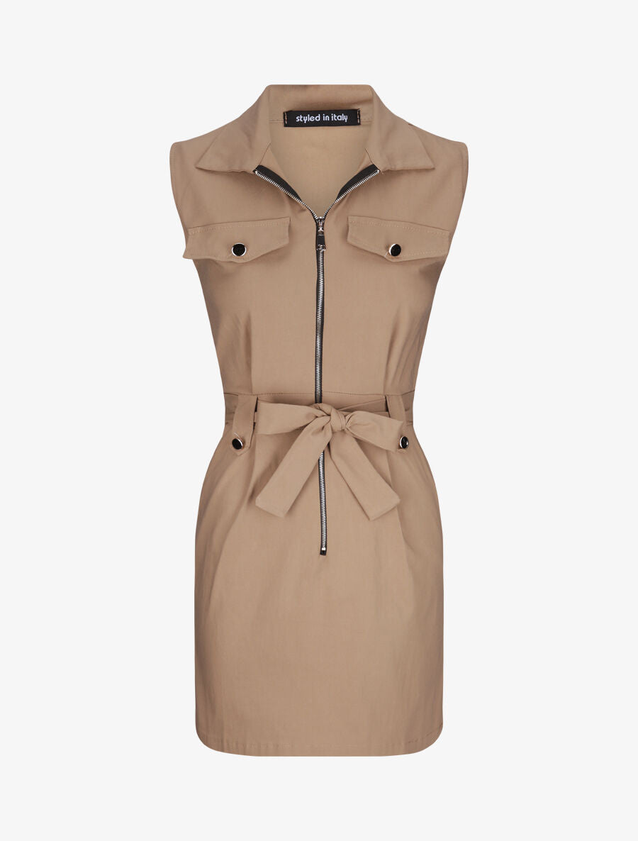 Robe sans manches avec ceinture - Camel - 1