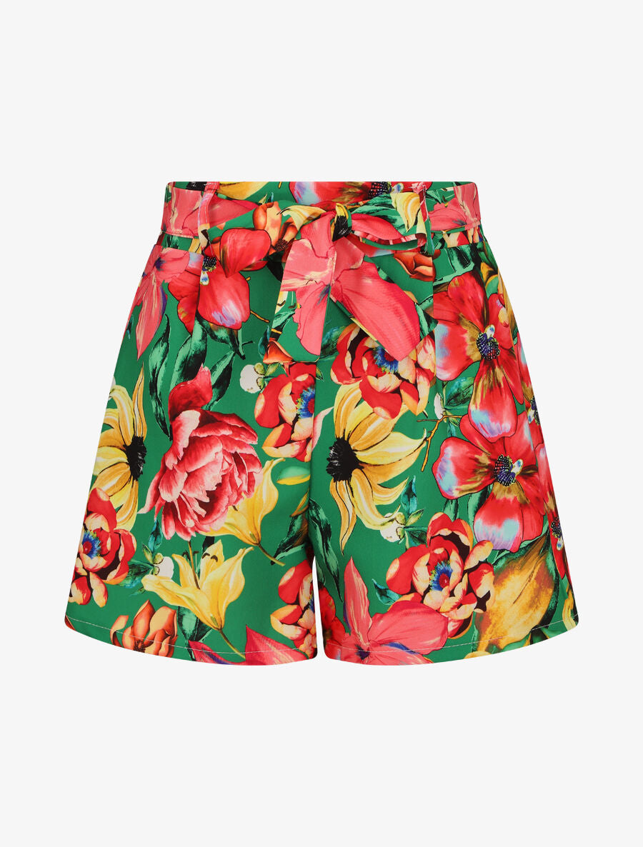 Short ample à imprimé fleurs tropicales - Vert - 1