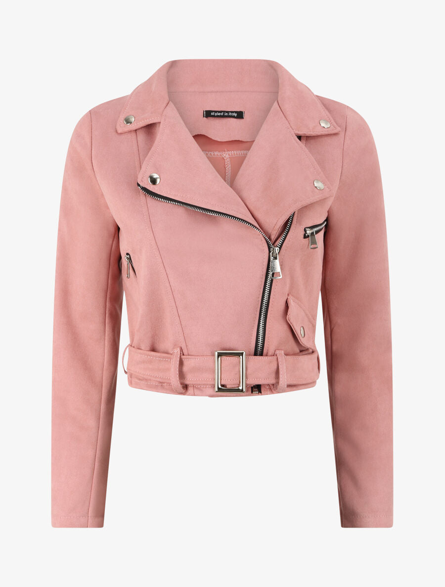 Veste courte en suédine - Rose - 4