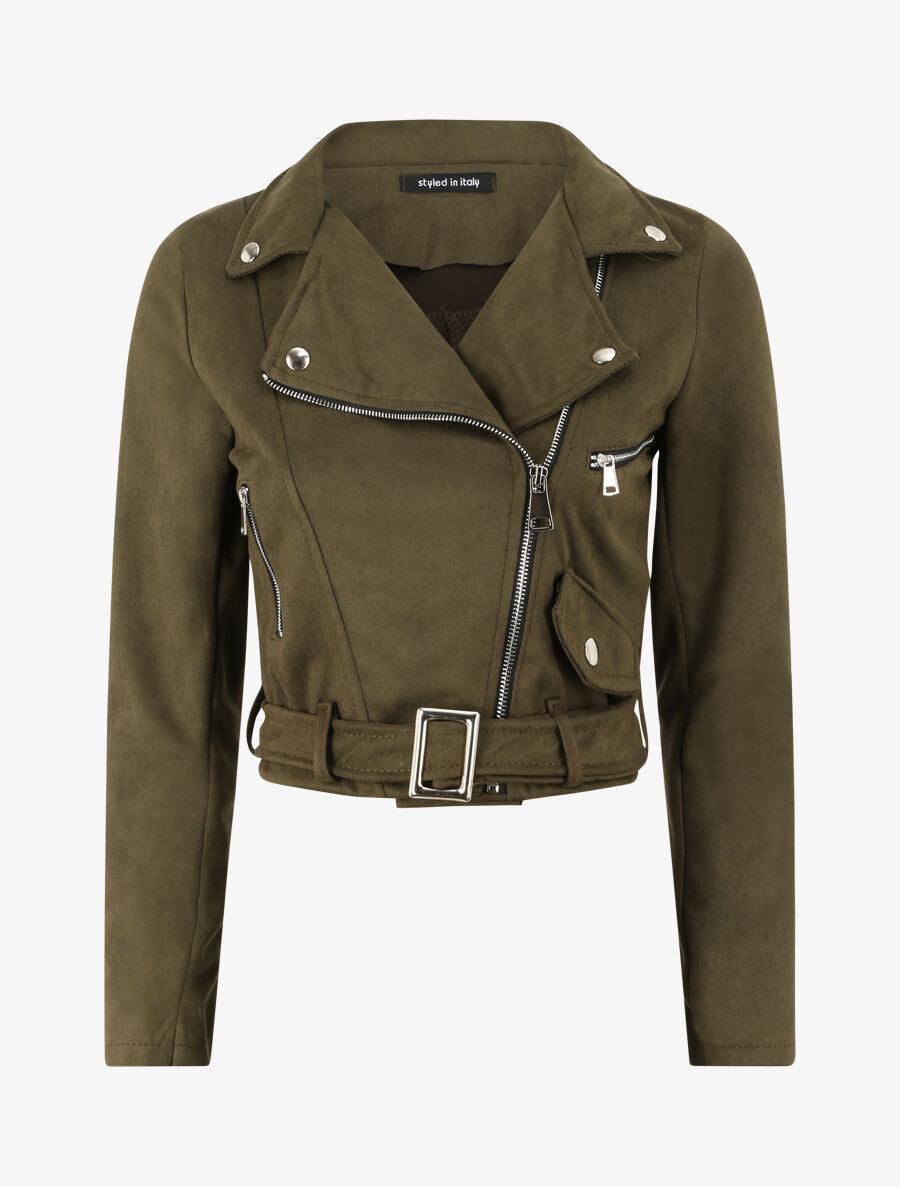 Veste courte en suédine - Kaki - 1