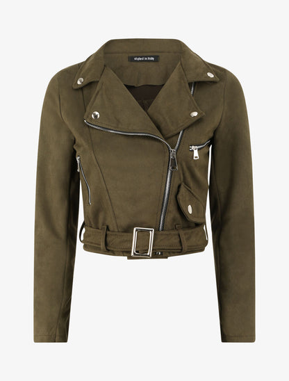 Veste courte en suédine - Kaki - 1