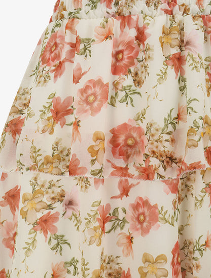 Jupe longue à volants et imprimé fleuri - Beige - 3