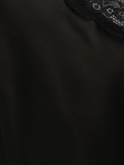Débardeur droit satiné à bretelles en dentelle - Noir - 3