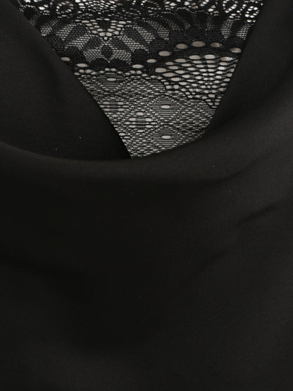Caraco droit satiné à col bénitier et dentelle - Noir - 3