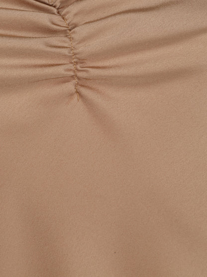 Caraco droit satiné à décolleté froncé - Beige - 3