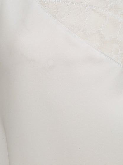 Caraco droit satiné à col V en dentelle - Blanc - 3