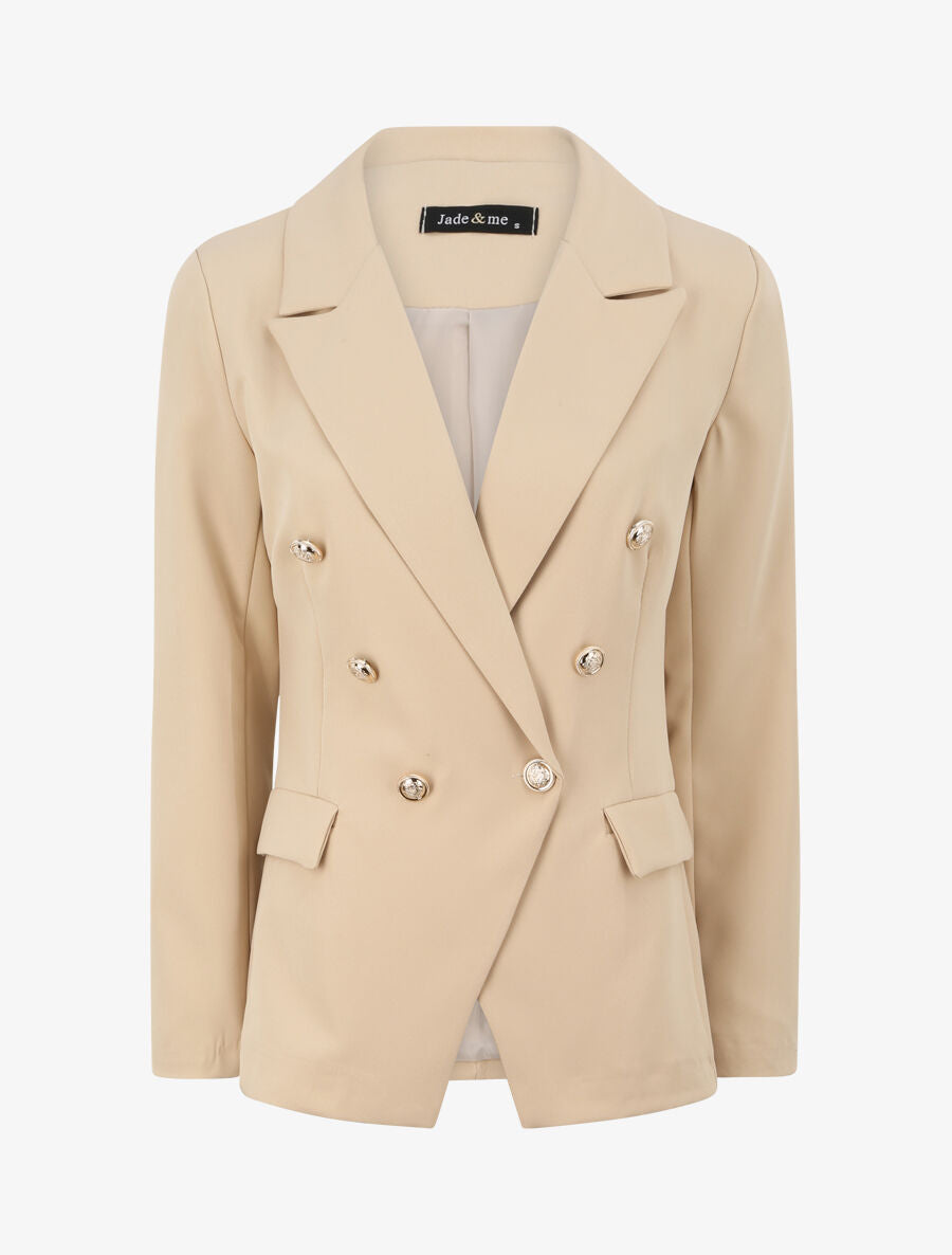 Blazer long croisé à boutons stylisés - Beige - 3