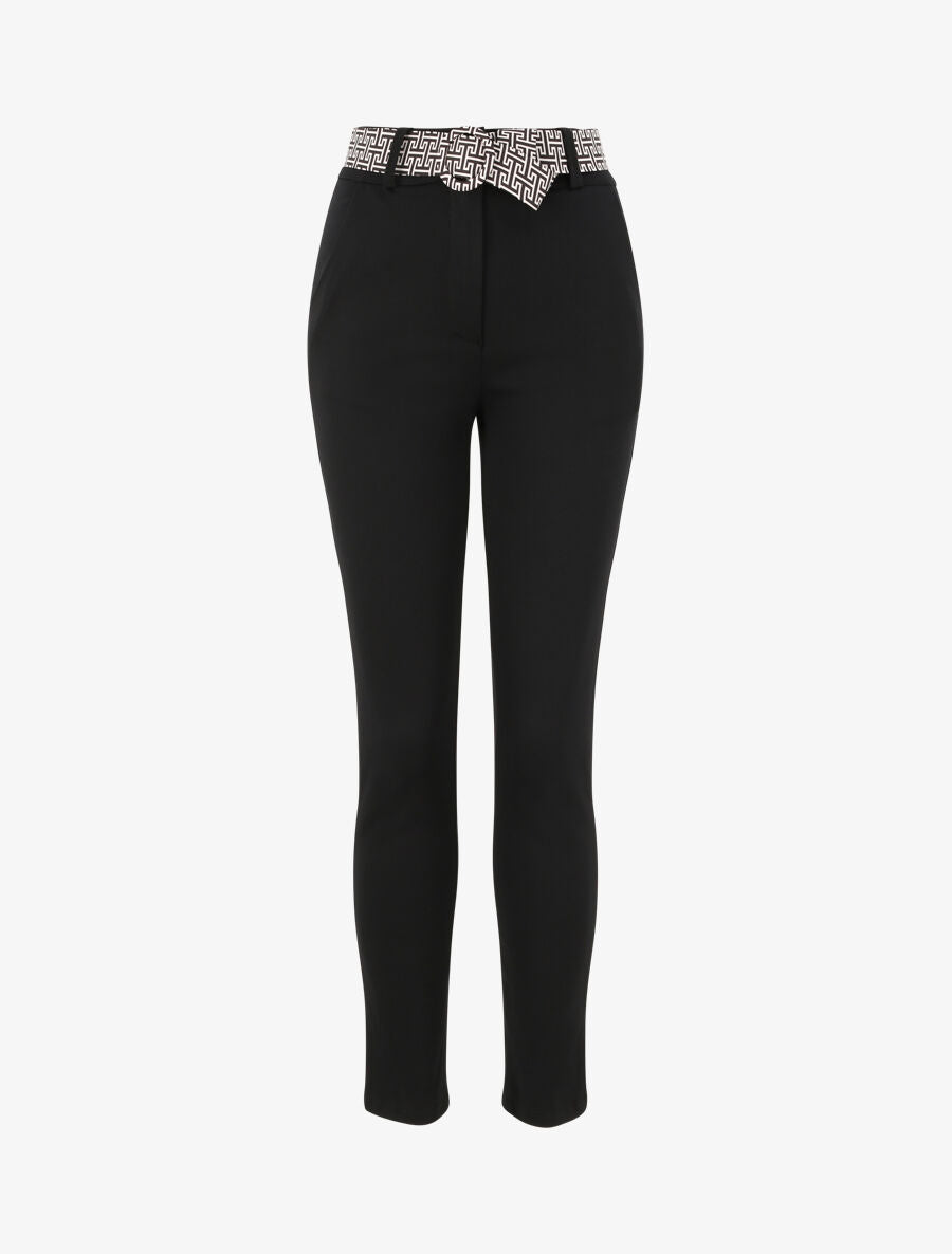 Pantalon slim à ceinture imprimé graphique - Noir - 4