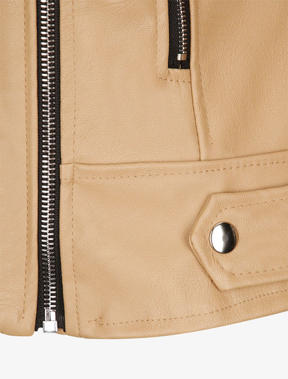 Perfecto droit en simili à poches zippées - Beige - 3