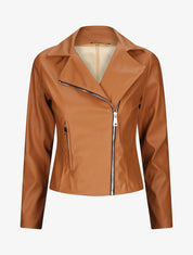 Perfecto droit en simili à poche zippée décorative - Camel - 4