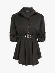 Top style chemise à taille cintrée - Noir - 1
