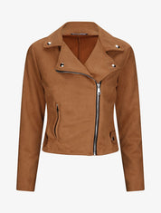 Perfecto droit en suédine poche zippée décorative - Camel - 1