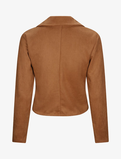 Perfecto droit en suédine poche zippée décorative - Camel - 2