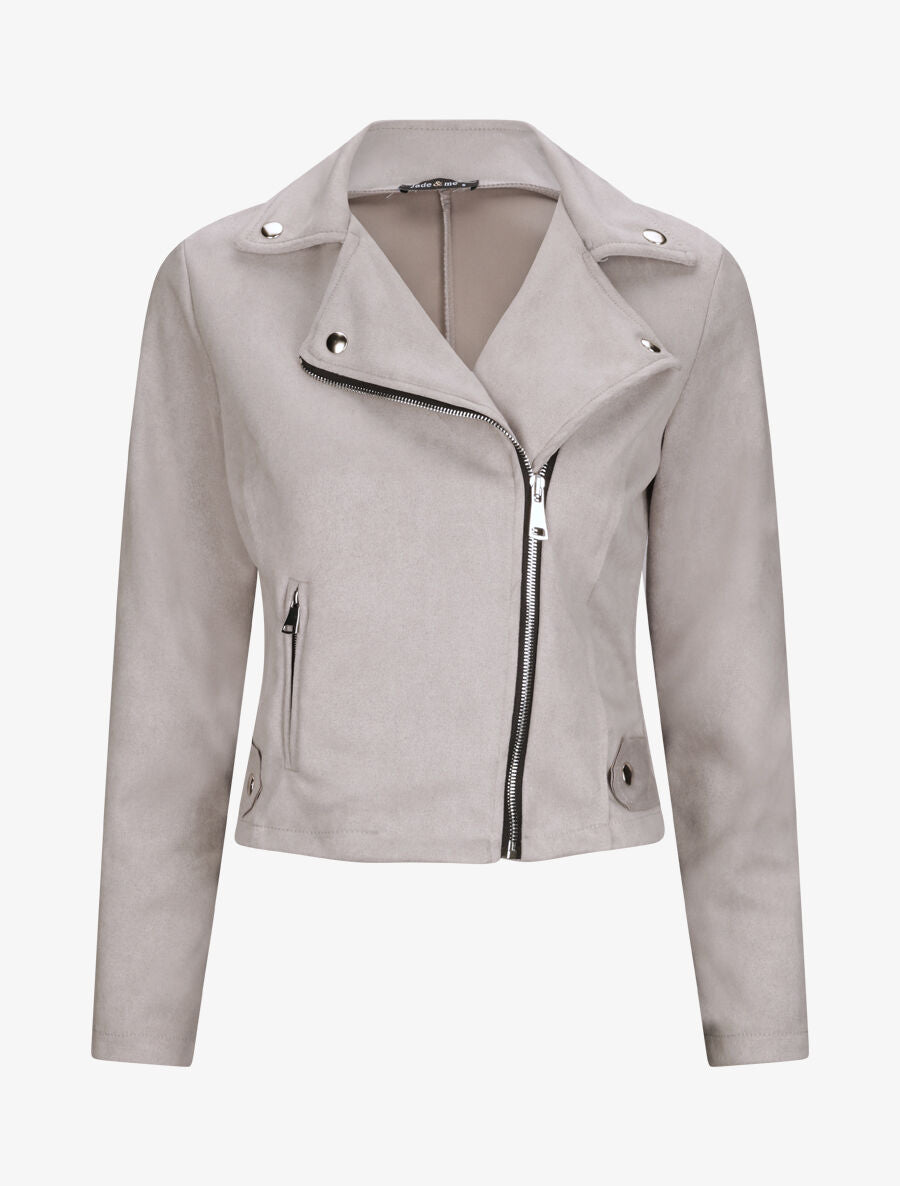 Perfecto droit en suédine poche zippée décorative - Gris clair - 1