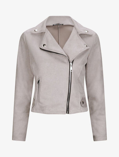 Perfecto droit en suédine poche zippée décorative - Gris clair - 1