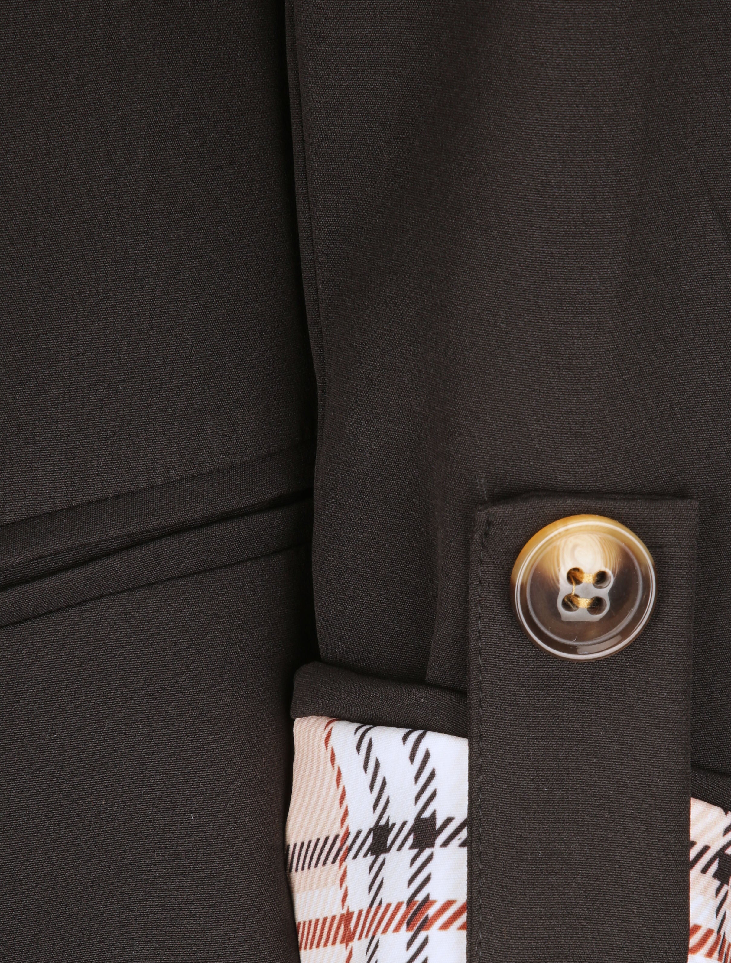 Blazer droit uni manches 3/4 à revers carreaux - Noir - 3