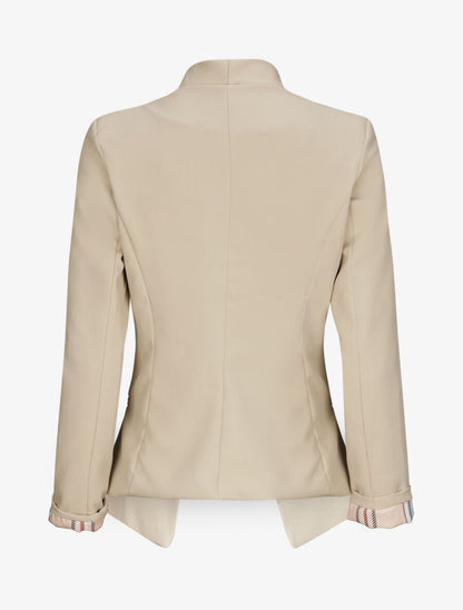 Veste droite unie manches longues à revers carreaux - Beige - 2