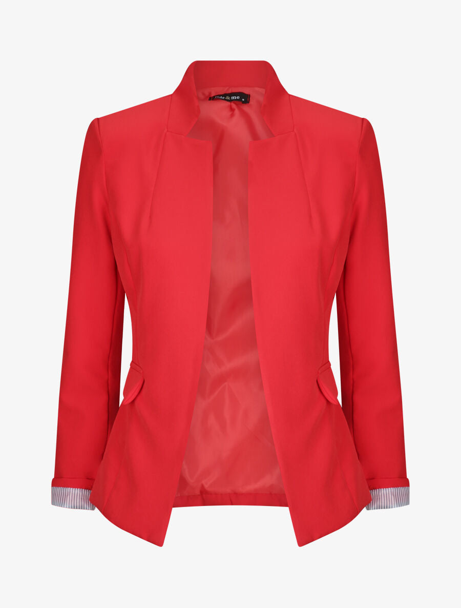 Blazer droit uni à col cranté - Rouge - 4