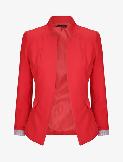 Blazer droit uni à col cranté - Rouge - 4