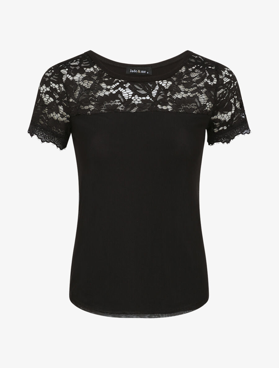 Top en tulle et à dentelle - Noir - 1
