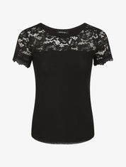 Top en tulle et à dentelle - Noir - 1