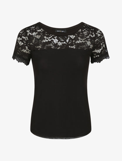 Top en tulle et à dentelle - Noir - 1