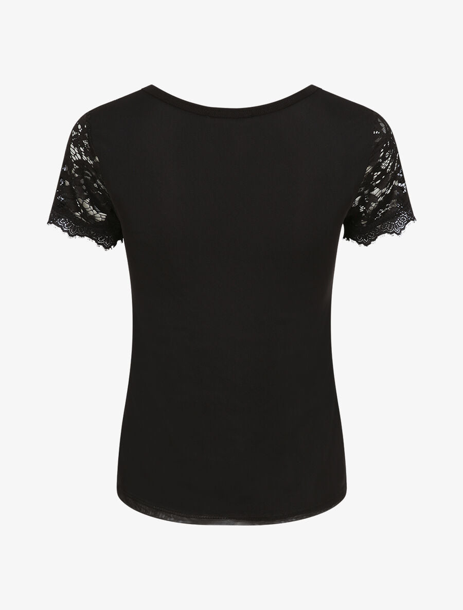 Top en tulle et à dentelle - Noir - 2