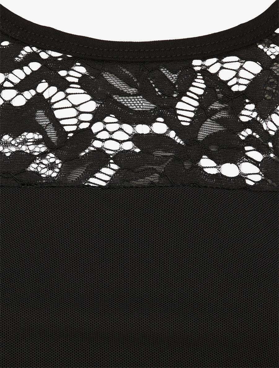 Top en tulle et à dentelle - Noir - 3