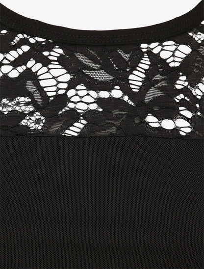 Top en tulle et à dentelle - Noir - 3